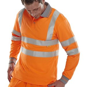 BEESWIFT BPKSLSENOR BSEEN EN ISO 20471 LONG SLEEVED POLO SHIRT HI-VIS ORANGE