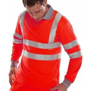 BEESWIFT BPKSLSENRE BSEEN HI-VIS EN ISO 20471 LONG SLEEVE POLO SHIRT RED