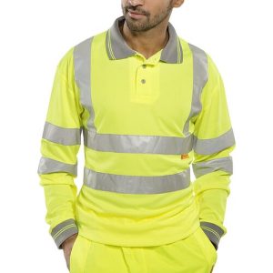 BEESWIFT BPKSLSENSY BSEEN HI-VIS EN ISO 20471 LONG SLEEVE YELLOW POLO SHIRT
