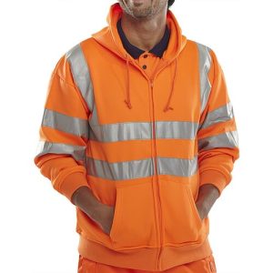 BEESWIFT BSHSSENOR ZIP-UP HI-VIS HOODED SWEATSHIRT ORANGE CLASS 3