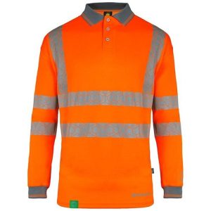 BEESWIFT EWCPKLSOR ENVIROWEAR RECYCLABLE HI-VIS LONG SLEEVE ORANGE POLO SHIRT