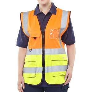 BEESWIFT HVWC2TORSY TWO TONE HI-VIS EXECUTIVE WAISTCOAT ORANGE/YELLOW