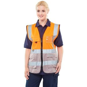 BEESWIFT HVWCTTORGY TWO TONE HI-VIS EXECUTIVE WAISTCOAT ORANGE/GREY