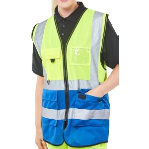 BEESWIFT HVWCTTSYR TWO TONE HI-VIS EXECUTIVE WAISTCOAT YELLOW/ROYAL